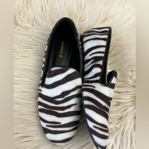 PIOMBO Zebra Print Loafers Women’s Size 36 (US 6) Faux Pony Hair Slip-On Flats